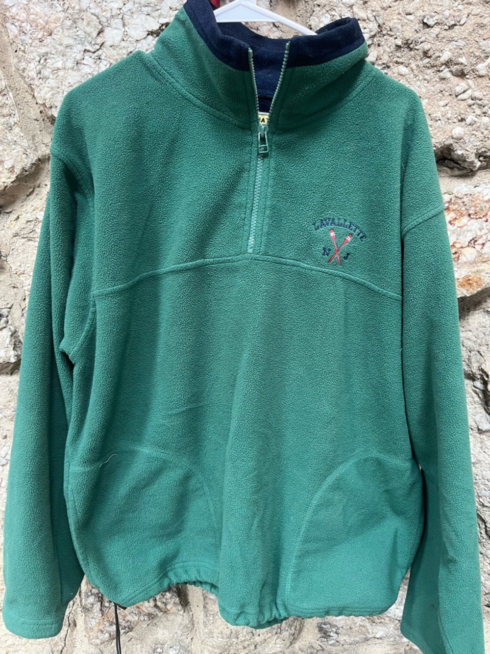 Lavalette, NJ Green Half-Zip Fleece with Navy Contrast Collar